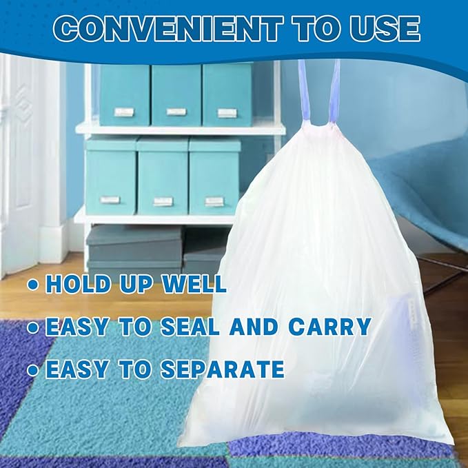 4 Gallon Trash Bags Drawstring 1.1 Mil - 120 Count White Small Garbage Bags Unscented for Bathroom, 15 Liter Thick Plastic Wastebasket Liners for Toilet Home Office and Bedroom
