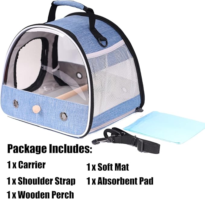 Small Bird Travel Carrier, Portable Bird Travel Carrier for Parakeet, Parrot, Budgie, Guinea Pig, Bearded Dragon Reptile Carrier for Hiking Vet Visit Bicycle Ride (Blue)