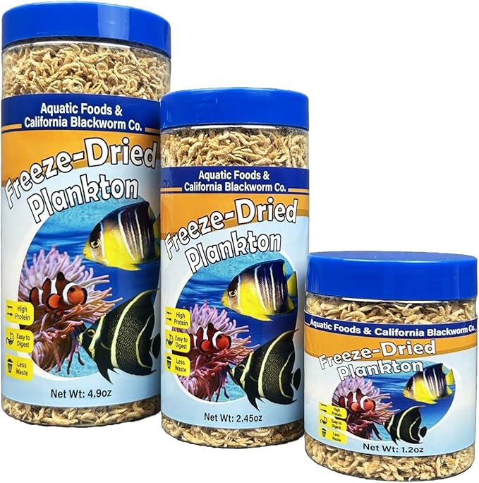 Aquatic Foods Inc. Pacific Plankton, Freeze Dried Plankton for Marines, Corals, Anemones, Cichlids, Discus, Tetras, Goldfish, Angel Fish, 12-Type Pellet Mix, 4-Type Wafer Mix Included...1.2oz Canister