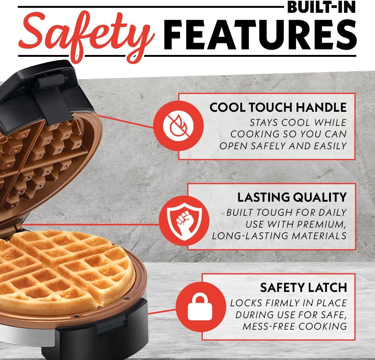 Gourmia Belgian Waffle Maker – Compact Design with Upright Storage, Adjustable Browning, and Easy-Clean Nonstick Ceramic Plates, Stainless Steel