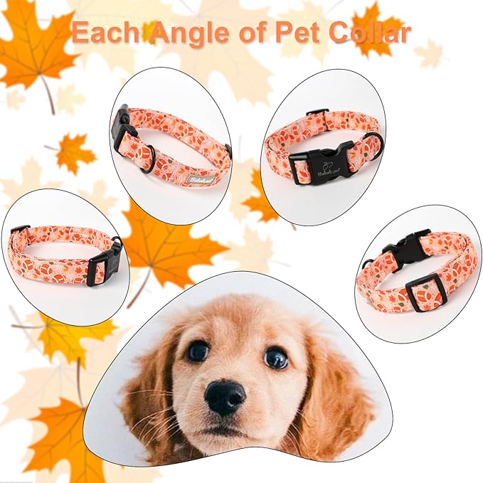Fall Dog Collar, Cute Football Pattern Puppy Collar, Orange Adjustable Cotton Holiday Tanksgiving Dog Collars for Small Medium Large Boy&Girl Dogs S