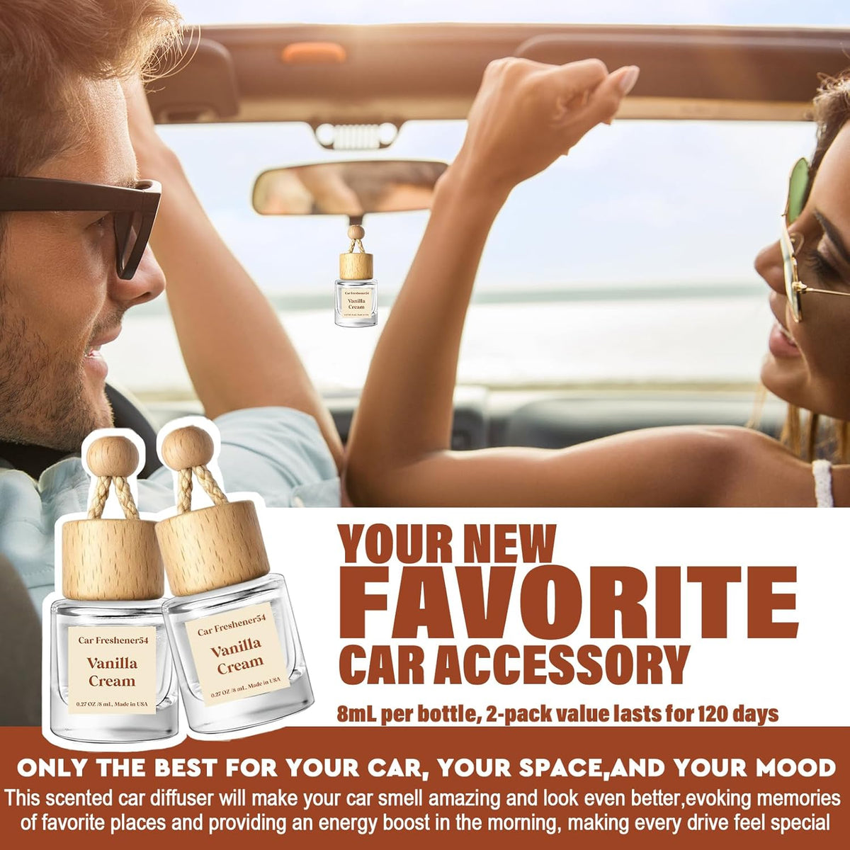HoogaLife Car Air Freshener Diffuser 2 Pack Hanging Air Freshener Diffuser - Vanilla Cream Fragrance Oil Air D iffuser for Car, 45+ days Long Lasting Fragrance Made in USA C ar Air Fresheners (V54)
