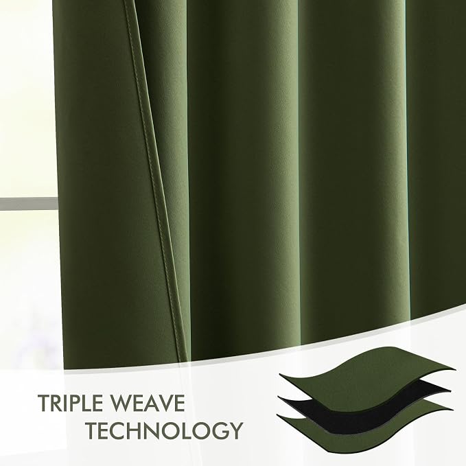 MIULEE Olive Green Back Tab Blackout Curtains 120 Inch Long 2 Panels Set