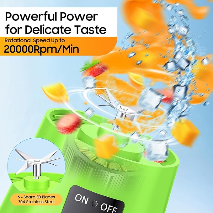 Personal Blender for Shakes and Smoothies - 2026 New Upgrade Cordless Portable Blender USB Rechargeable, 380Ml BAP Free Cup, Freshly Squeezed for Picnic/Sports, 20000Rpm/Min Speed