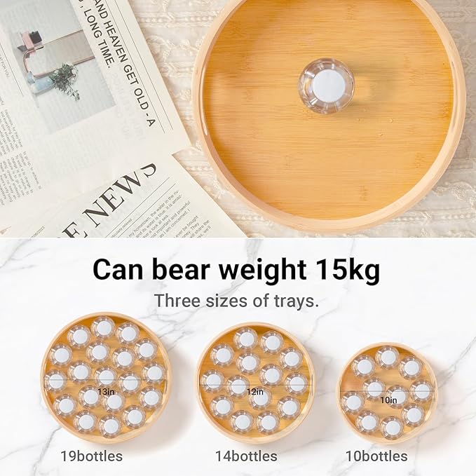 14in Bamboo Lazy Susan Organizer for Cabinet - Turntable Organizer fo Table Top, Pantry, Cabinet, Countertop & Kitchen | Spinning Spice, jar & Seasoning Storage Tray