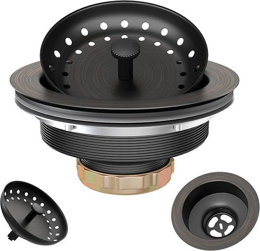 Kitchen Sink Drain Bronze 3-1/2 Inch Stainless Steel Kitchen Drain Strainer Assembly Kit with Strainer Basket and Drain Stopper for Standard Sink Drains Oil Rubbed Bronze