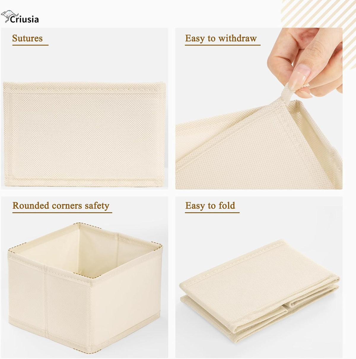 Criusia 15 Pack Drawer Organizer for Clothes, Foldable Dresser Dividers with 3 Sizes, Fabric Storage Bins – Beige