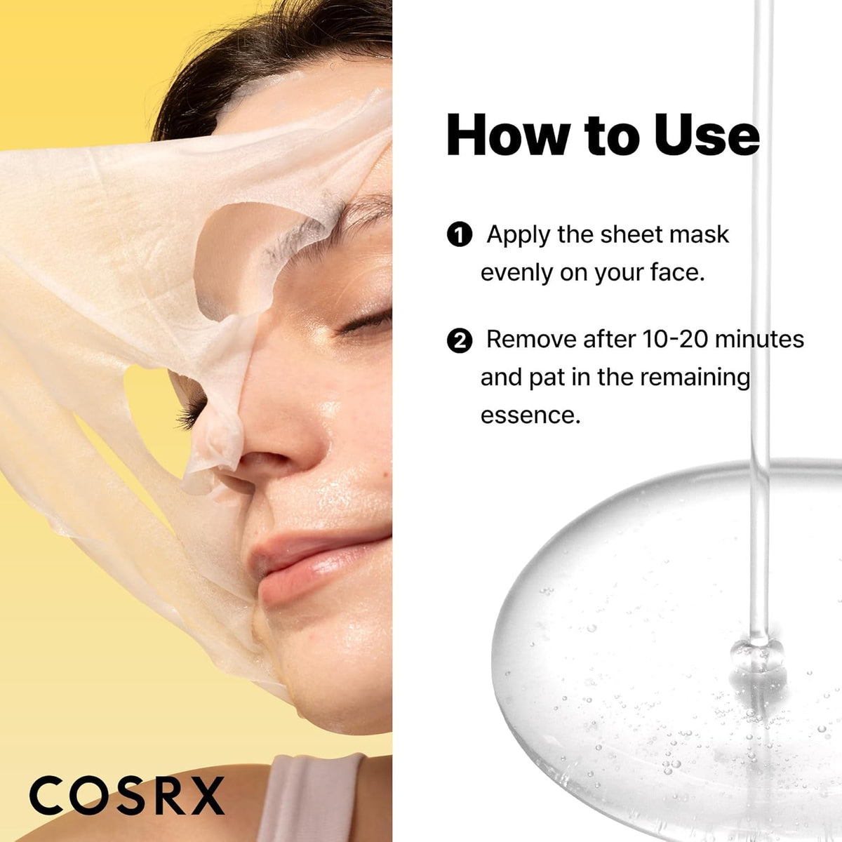 COSRX Snail Mucin Sheet Mask 10 EA with Snail Mucin Serum, Self Care, Face Masks for Dry, Sensitive Skin, Not Tested on Animals, No Parabens, No Sulfates, Korean Skin Care