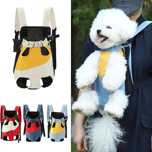 Lightweight Pet Backpack Carrier for Small Dogs & Cats - Easy-Fit Adjustable Straps, Basic Legs-Out Design, Durable for Daily Use (Fits Pets Under 15lb) (Yellow-White Color-Blocked, Small)