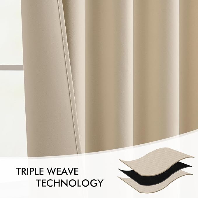 MIULEE Back Tab Cream Beige Curtains 84 Inch Length 2 Panels Set