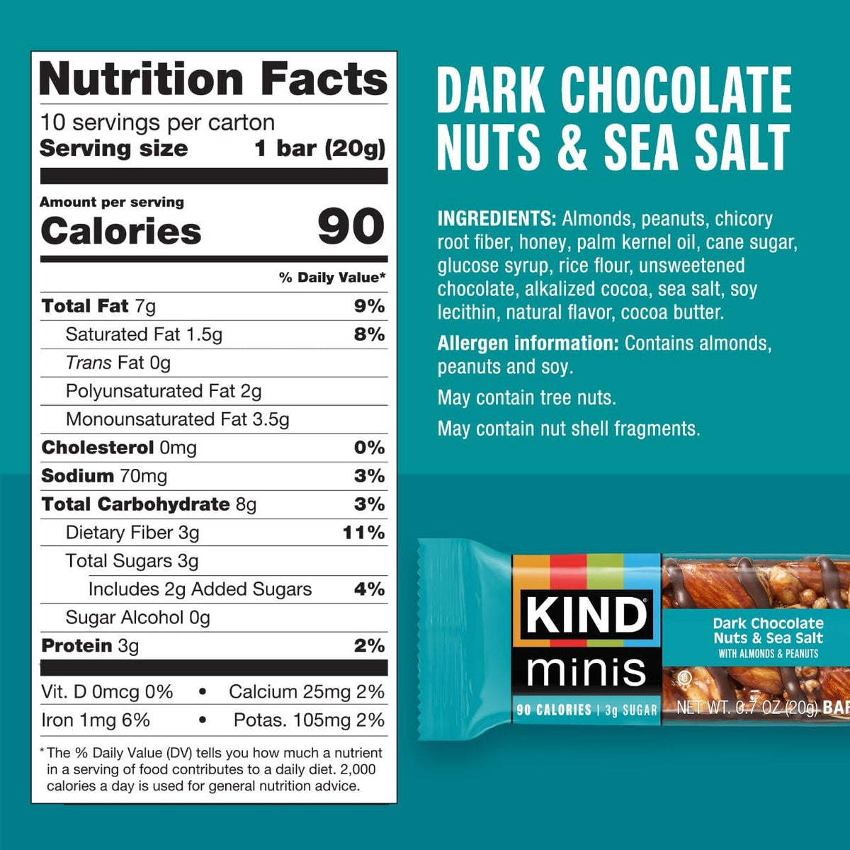 KIND Mini Snack Bars Variety Pack, Gluten Free, Low Sugar, Low Calorie Snacks, Dark Chocolate Nuts & Sea Salt, Peanut Butter Dark Chocolate, Caramel Almond & Sea Salt, 30 Count