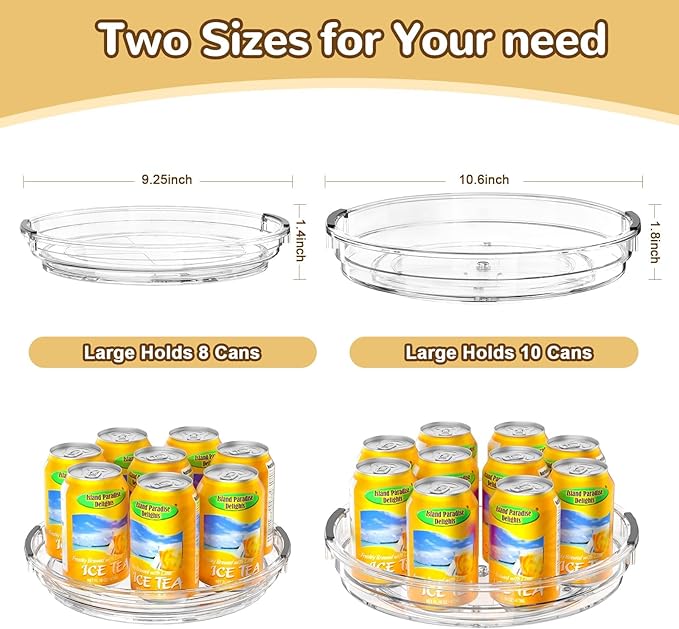 Clear Lazy Susan Organizer Turntable for Cabinet Table Top, 9.25 Inch 2 Pack 360 Rotating Spinning Makeup Organizer for Vanity, Kitchen Storage Rack Heavy-Duty Pantry Spices Tray Countertop Organizer