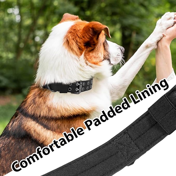 Tactical Dog Collar Military Adjustable Dog Collars Soft Nylon Training Collar with Patch Heavy Duty Metal Buckle Collars for Medium Large Dogs (Blue, M)