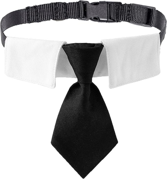 ADOGGYGO Adjustable Dog Neck Tie Collar Pet Collar with Black Necktie Wedding Formal Tux Collars for Small Dogs Pets (Small)