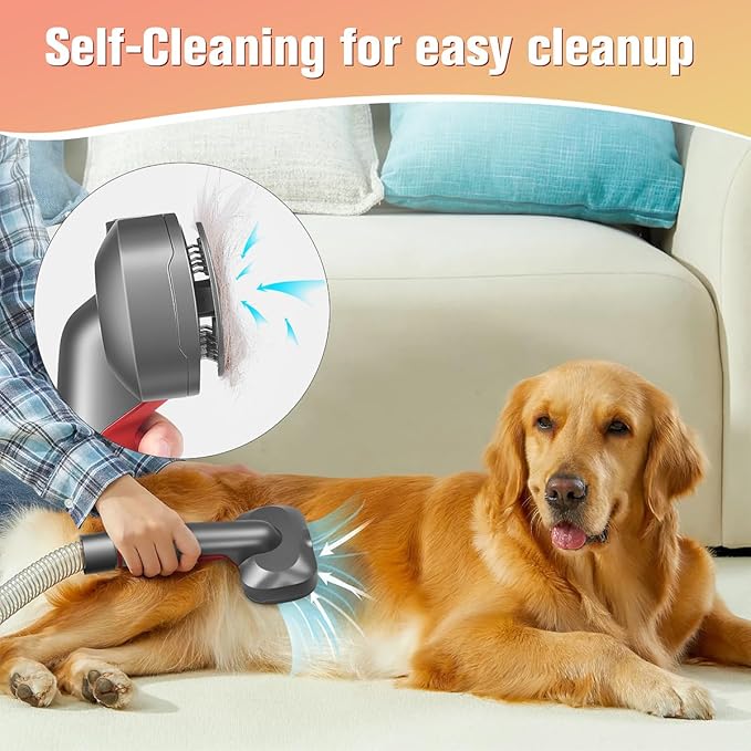 FUNTECK 2-in-1 Dog Hair Vacuum Brush for Grooming & Shedding Compatible with Dyson Gen5, V15, V12, V11, V10, V8, V7 – Removes Loose Hair, Dander, Undercoat & Tangles – Self-Cleaning Design