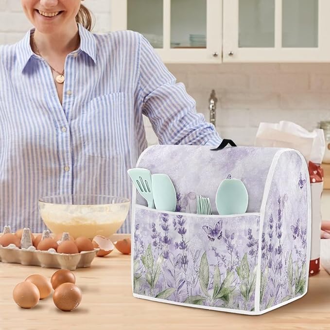 Boho Flower Dragonfly Kitchen Stand Mixer Cover for 4.5-5 Quart Blenders with Carry Handle & Pockets Stain-Resistant Polyester Small Kitchen Appliance Protector Cover for Countertops