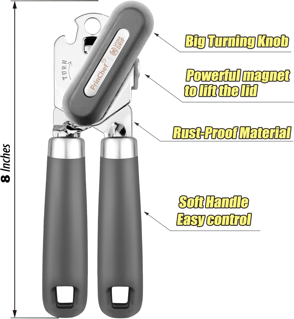 Can Opener, No-Trouble-Lid-Lift Manual Handheld Can Opener with Magnet, Smooth Edge Safe Cut for Beer/Tin/Bottle, Big Turning Knob Anti-Slip Handle Good for Seniors with Arthritis