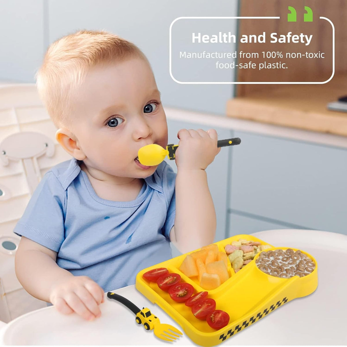 Construction Toddler Utensils - Toddler Forks and Spoons - Kids Construction Truck Utensils - Forks and Spoons Silverware Set - Christmas Birthday Gift for 1 2 3 4 5 year old, Yellow