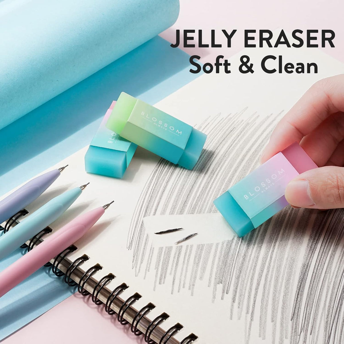 Four Candies Cute Mechanical Pencil Set, 6PCS Pastel Mechanical Pencils 0.5 & 0.7mm with 360PCS HB Leads, 3PCS Erasers and 9PCS Eraser Refills, Aesthetic School Supplies for Girls Writing