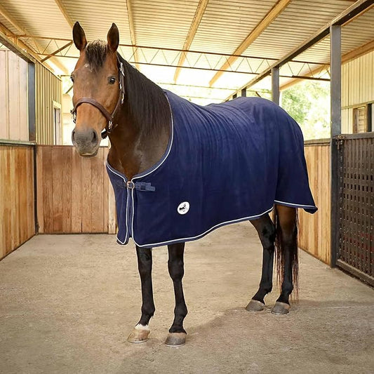 Jeffers Equine Elite Fleece Horse Cooler Blanket, 84 Inch – Soft, Adjustable Fit, Lightweight, Easy Care, Moisture Wicking Cooling Sheet with Surcingle for Post Exercise, Travel for Horses – Navy