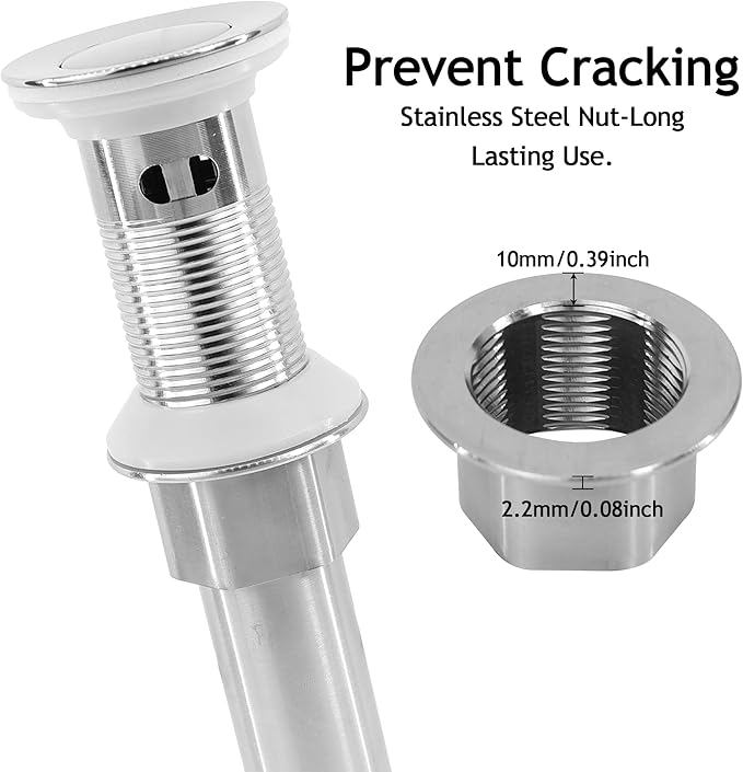 Bathroom Sink Drain,Drain Stopper Bathroom Sink with Overflow,Small Cap Pop Up Drain Assembly with Detachable Strainer Basket,Built-in Anti-Clogging, Stainless Steel Nut Brushed Nickel