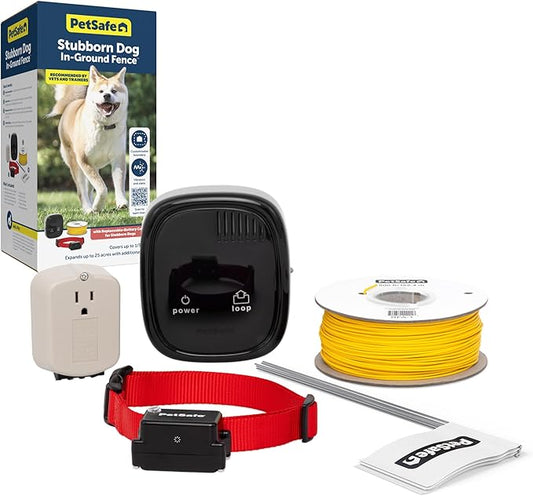 PetSafe Stubborn Dog In-Ground Fence - Invisible Pet Containment Kit - Covers Up to 1/3 Acre with 500 ft of 20 Gauge Wire - for Dogs Older Than 6 Months Weighing 8lb+