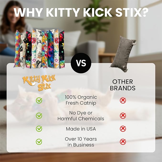 Catnip Kicker Toys – 15" Set of 2, Durable Cat & Kitten Kick Sticks, 100% Potent Catnip. Made in USA. Encourages Exercise & Play for Cats of All Breeds. Interactive Toy Relieves Boredom (Festive Fall)