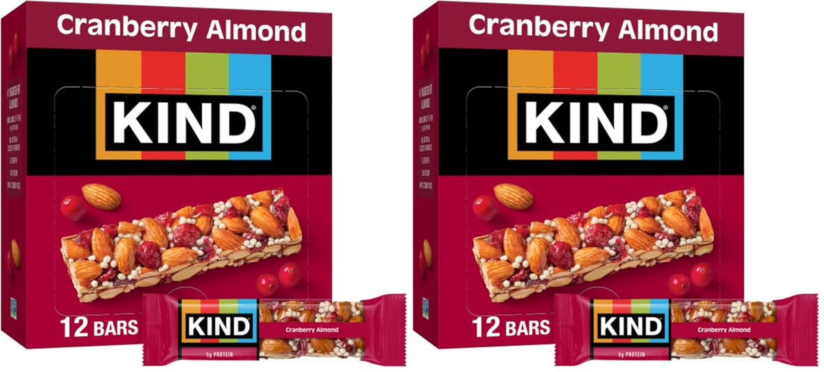 KIND Healthy Snacks Bars, Cranberry Almond, Gluten Free, High Fiber Snacks, 5g Protein, 12 Count