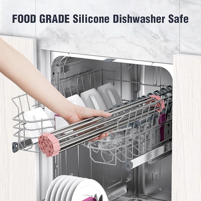 Tomorotec 17.7" x 15.5" Roll Up Dish Drying Rack Over Sink Drying Rack Sink Cover Kitchen Sink Accessories Gadget Multipurpose Organizer Foldable Stainless Steel Drainer