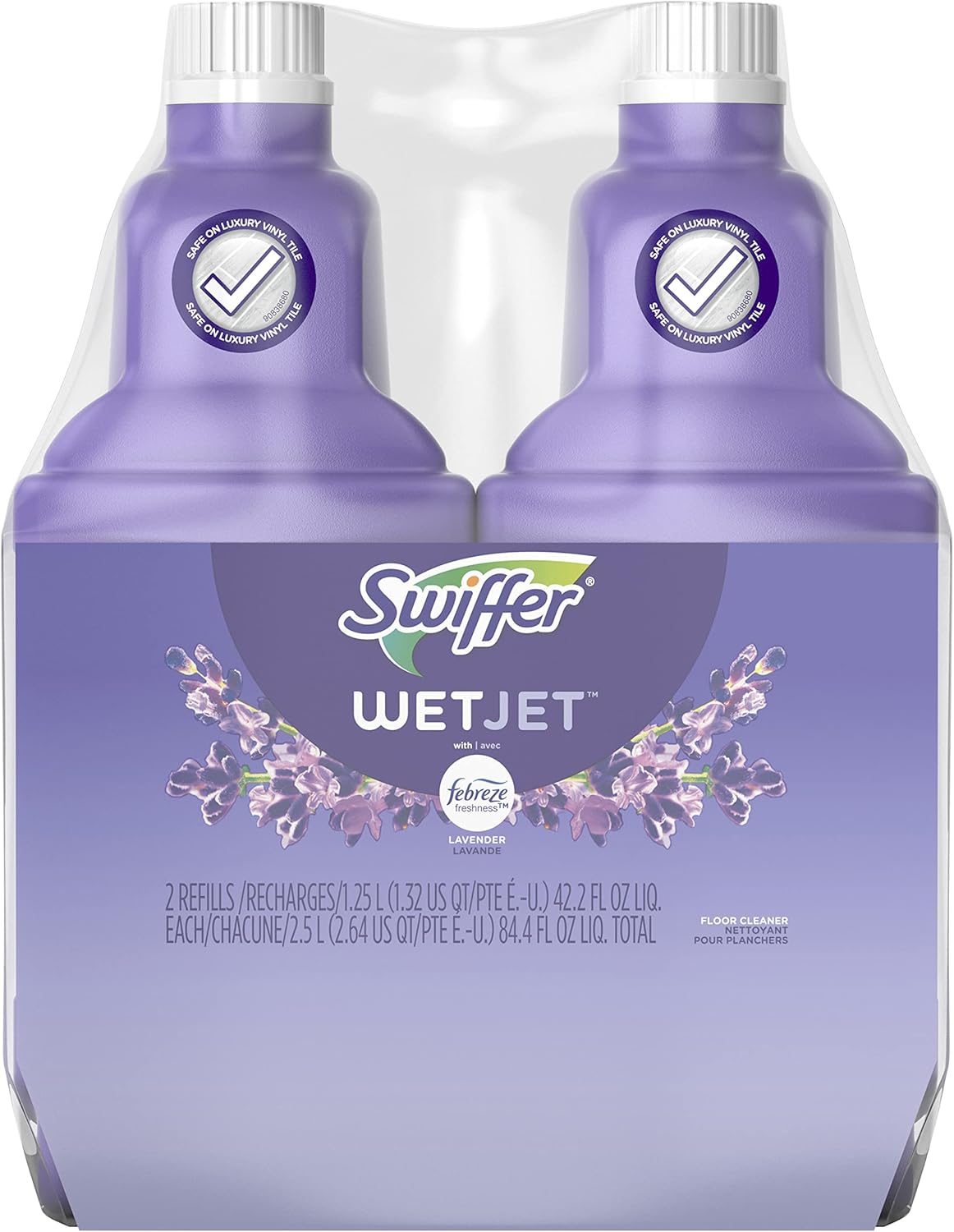 Swiffer WetJet Multi-Purpose Floor Cleaner Solution with Febreze Refill, Hardwood Floor Cleaner, Lavender Scent, 1.25 Liter -42.2 Fl Oz (Pack of 2)