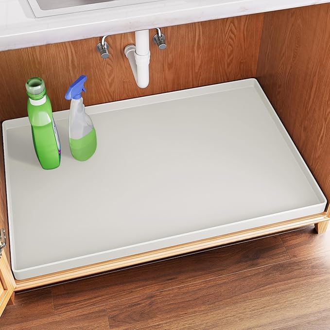 FLATO Waterproof Under Sink Mat 22" x 19" Shelf Liner for Kitchen and Bathroom, Cabinet Protector, Organizers and Storage, Flexible Silicone Drip Tray