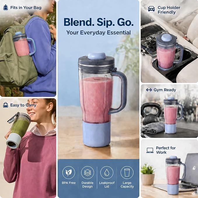 26oz Replacement Tumbler Cup for Ninja BlendBOSS, Leakproof Travel Blender Cup with Handle & Flip Cap Compatible with Ninja BlendBOSS DB300BL2, DB351PK1, DB351PK1BRN (Cyberspace)