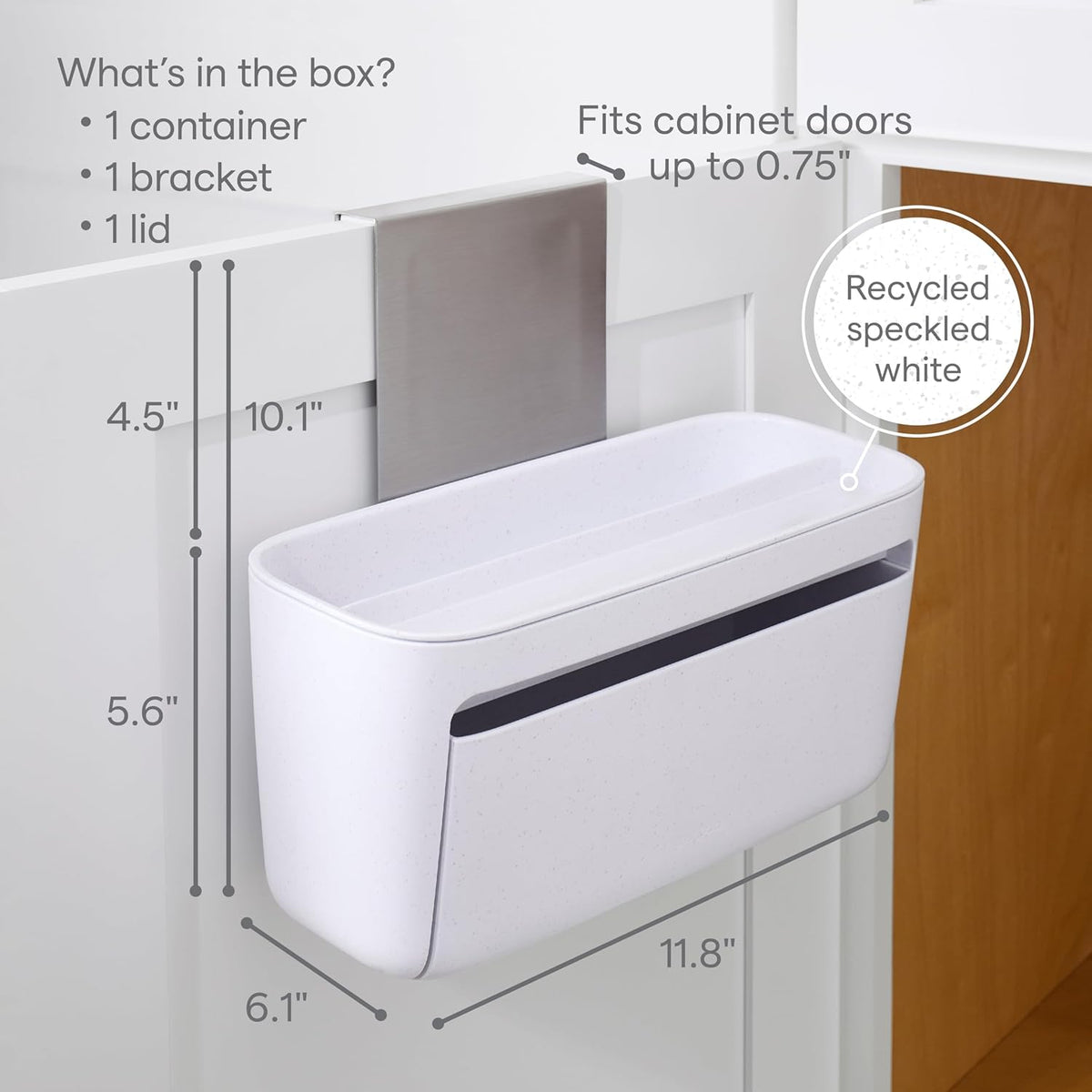 YouCopia DoorStash™ Dishwasher Pod Holder with Lid, Hanging Storage Container for Detergent, Speckled White