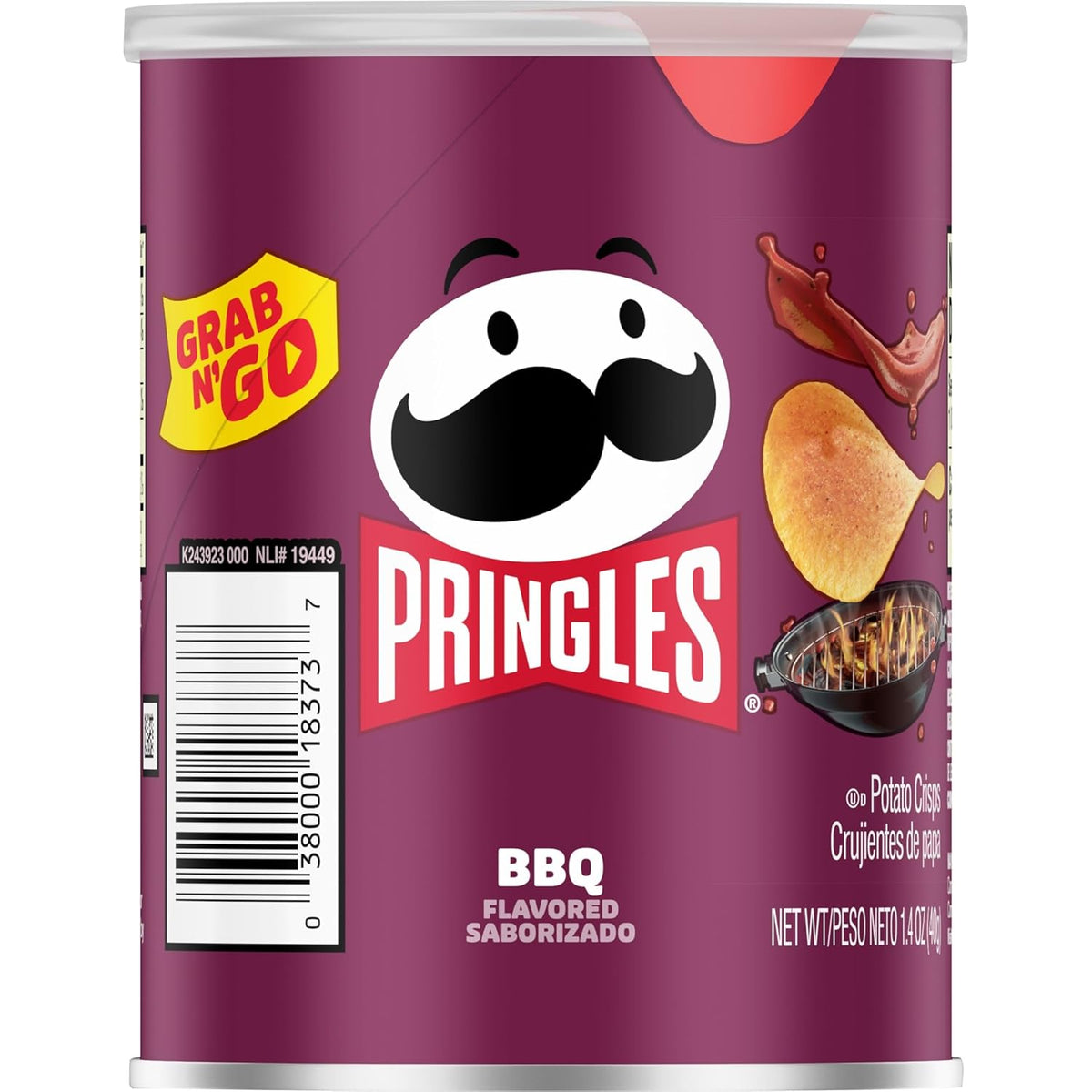 Pringles Potato Crisps Chips, Lunch Snacks, Office and Kids Snacks, Grab N' Go, BBQ (12 Cans)