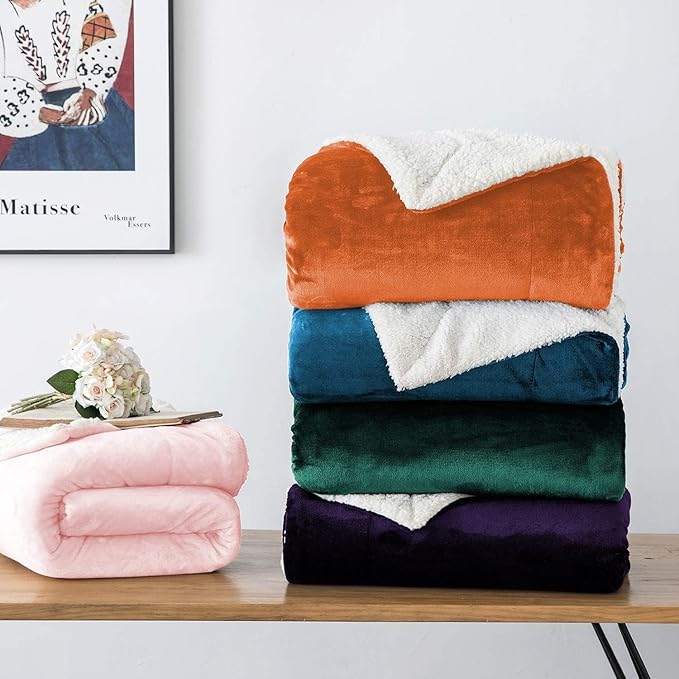IR Imperial Rooms Purple Sherpa Blankets Queen Size for Bed - Wholesale Bulk Pack of 9 Sherpa Blankets - Soft Fluffy Throw Blanket for Hotels, Guest Bedroom, 90x90 Inches