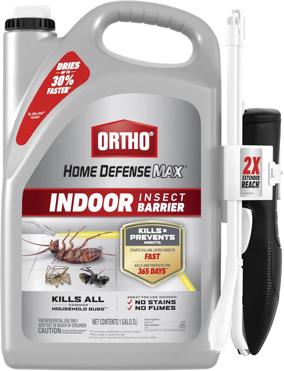 Ortho Home Defense Max Indoor Insect Barrier with Extended Reach Comfort Wand, Kills Ants, Roaches, Spiders, Fleas and Ticks, 1 gal.