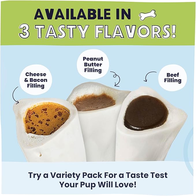 Pawstruck Small 3" Filled Dog Bones, Peanut Butter Flavor - Made in USA Long Lasting Stuffed Femur for Aggressive Chewers Dental Treat - Pack of 10 - Packaging May Vary