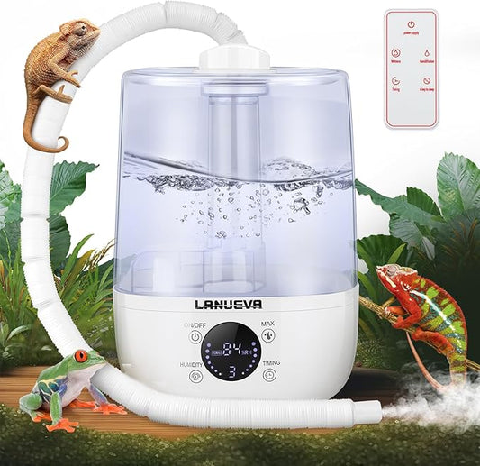 LANUEVA Reptile Humidifier with Humidity Control, Reptile Fogger with 4L Large Tank & Telescopic Hose for Terrariums, Remote Control & Touch Screen, Timing Function, for Reptiles, Green Plants (4L)