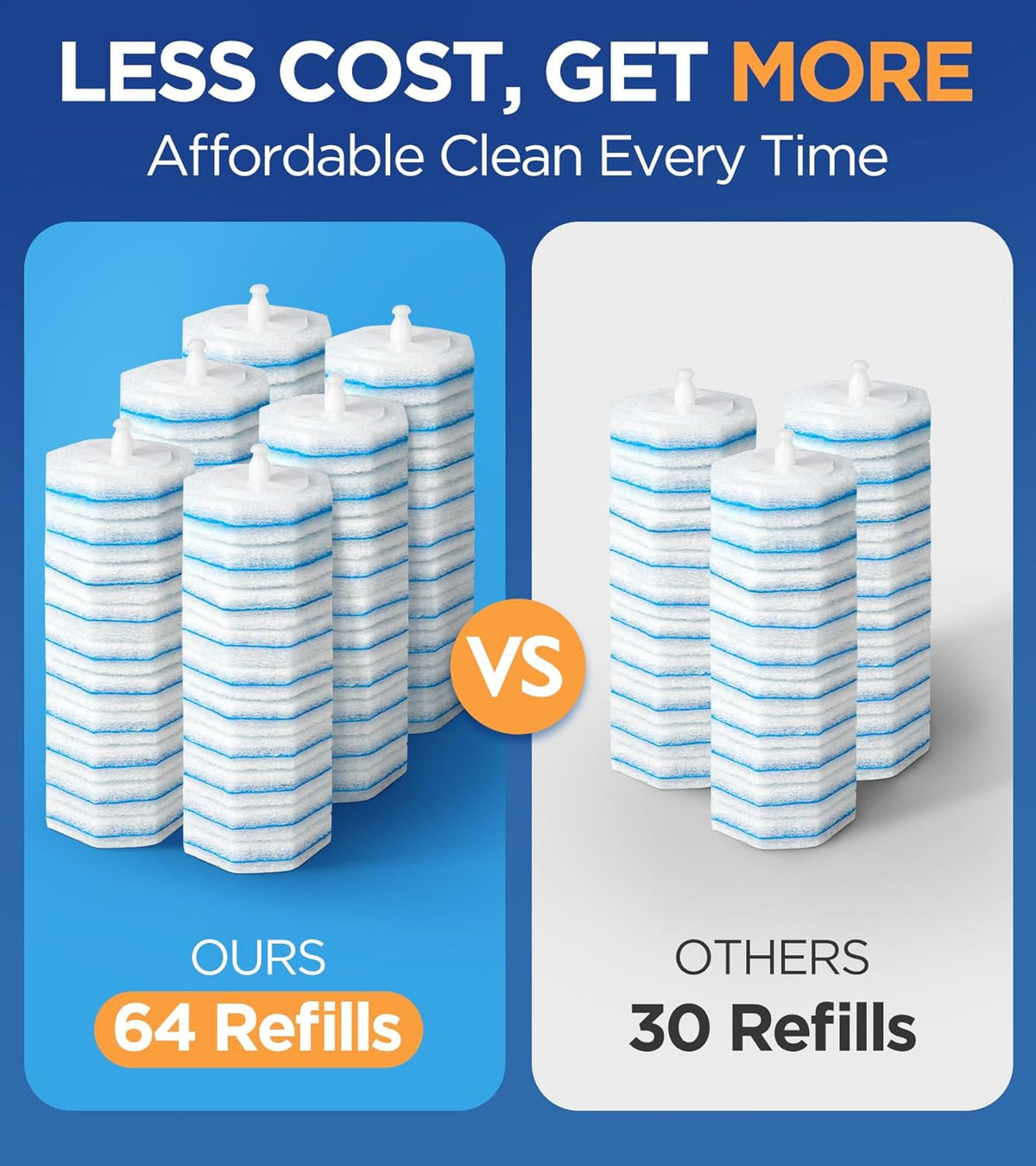 64 Count Toilet Wand Refills for Clorox Toilet Wand, 5X Cleaning Power Toilet Bowl Cleaners with Exclusive Formula, High-Density Disposable Toilet Brush Scrubber - No Falling Apart, Fresh Fragrance