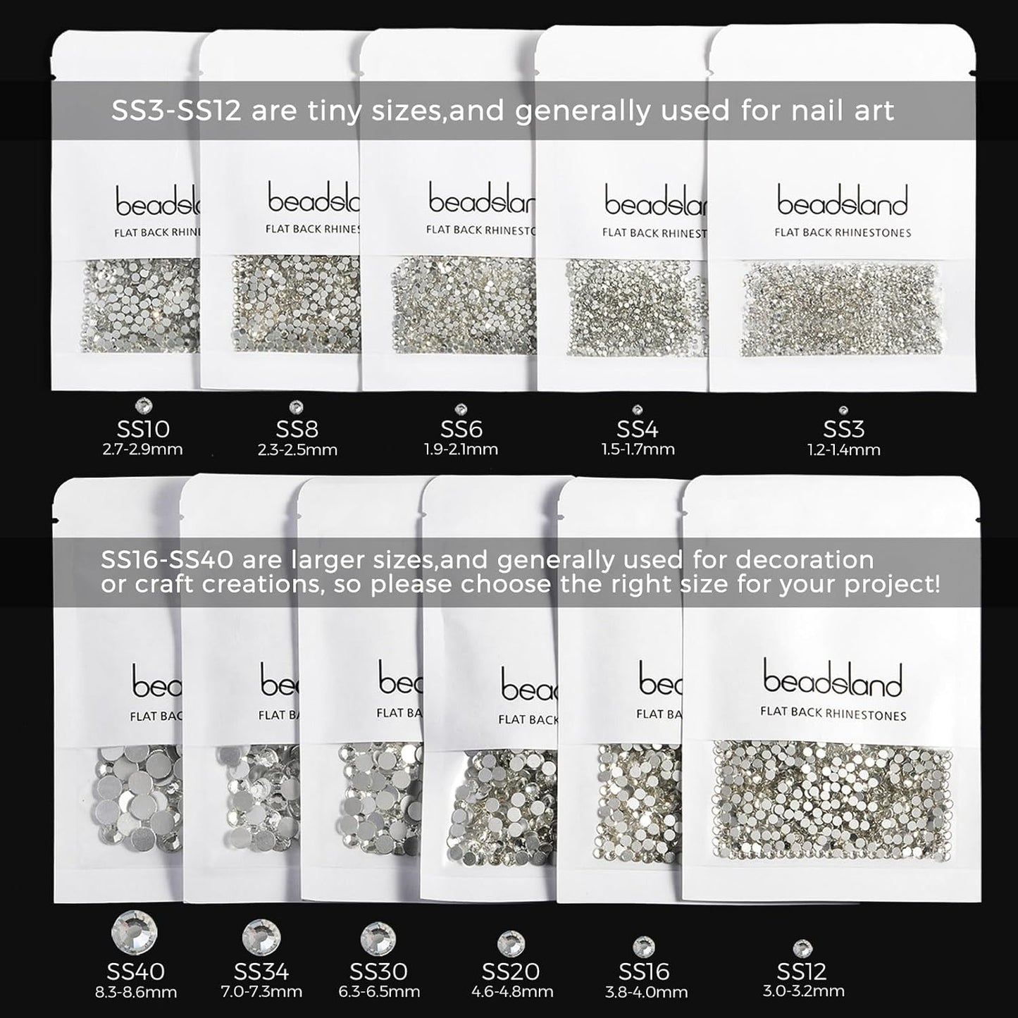 beadsland Flat Back Crystal Rhinestones Round Gems for Nail Art and Craft Glue Fix, Light Siam (2.9-3.0mm) SS12/1440pcs