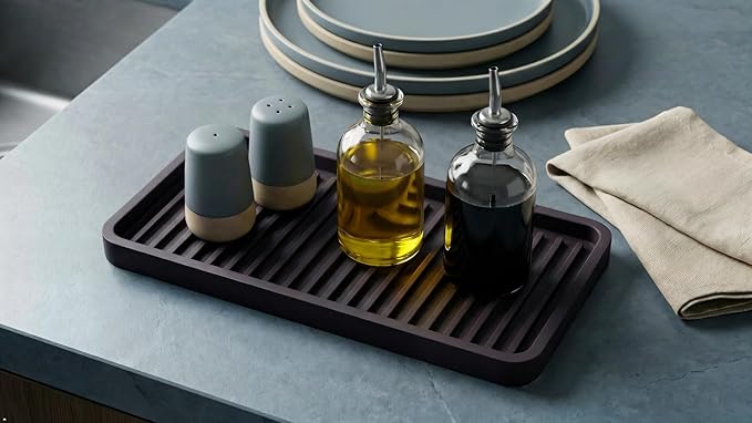 Silicone Sink and Surface Organizer Tray, Sponge Holder, Vanity Tray, Trivet, Heat Safe, Dishwasher Safe, for Bathroom and Kitchen Organization (Dark Chocolate, 10"x5.25")