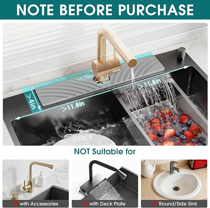 Quick Dry Stone Faucet Mat for Kitchen Sink - 23.6"x3.9" Natural Diatomite Stone Drying Mat for Kitchen Counter, Auto Drainage Sink Protector, Water Splash Guard for Bathroom (Light Grey)