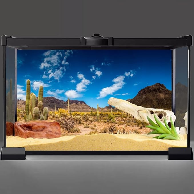 AWERT 72x16 inches Reptile Habitat Background Blue Sky Oasis Cactus Desert Terrarium Background Vinyl