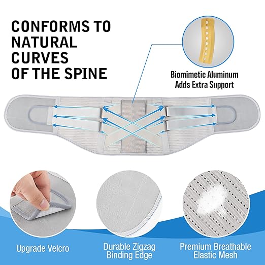 Back Brace for Lower Back Pain Relief - Back Support Belt for Women & Men for Herniated Disc, Sciatica. Removable Stays with 2 Different Hardness Sets (Grey, Large)