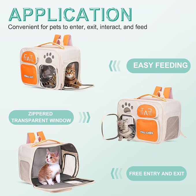 Cat Backpack Carrier, Breathable Dog Carrier Pet Supplies for Cats or Small Dogs Puppies, Intended for Hiking/Camping/Traveling (Black, 16"x10"x12")