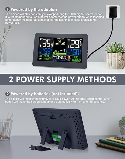 Weather Station Wireless Indoor Outdoor, Digital Thermometer with Remote Sensor, Black