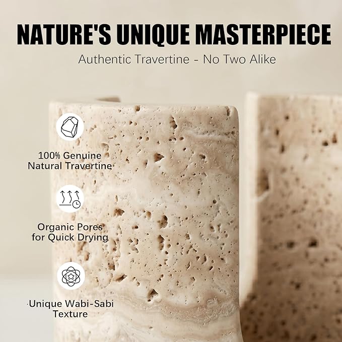 Natural Travertine Sponge Holder - Wabi-Sabi Stone Drying Rack for Kitchen Sink & Bathroom, Decorative Candle Tray, Flowers Organizer & Toothbrush Holder - Housewarming Gift, Home Decor