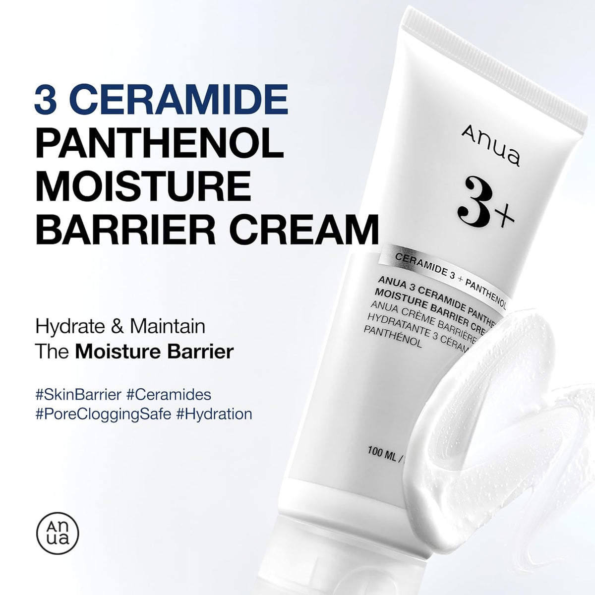 ANUA 3 Ceramide Panthenol Moisture Barrier Cream, Hydrating Face Moisturizer for Normal Skin, Panthenol, Ceramide, Centella for Skin Barrier Non Comedogenic, Korean Skincare (100ml/ 3.38 fl. oz.)