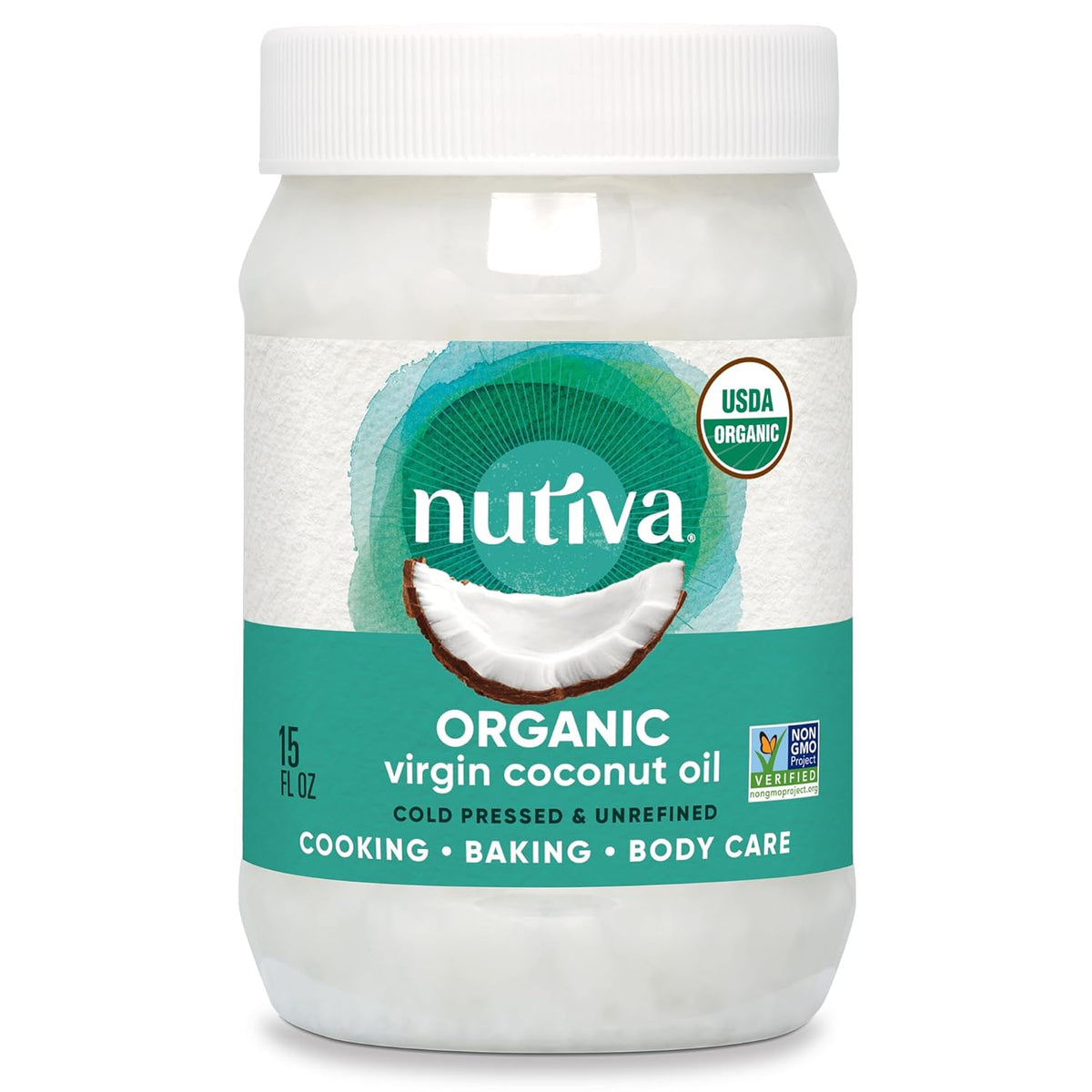 Nutiva Organic, Cold-Pressed, Unrefined, Virgin Coconut Oil from Fresh, non-GMO, Sustainably Farmed Coconuts, 15-ounce