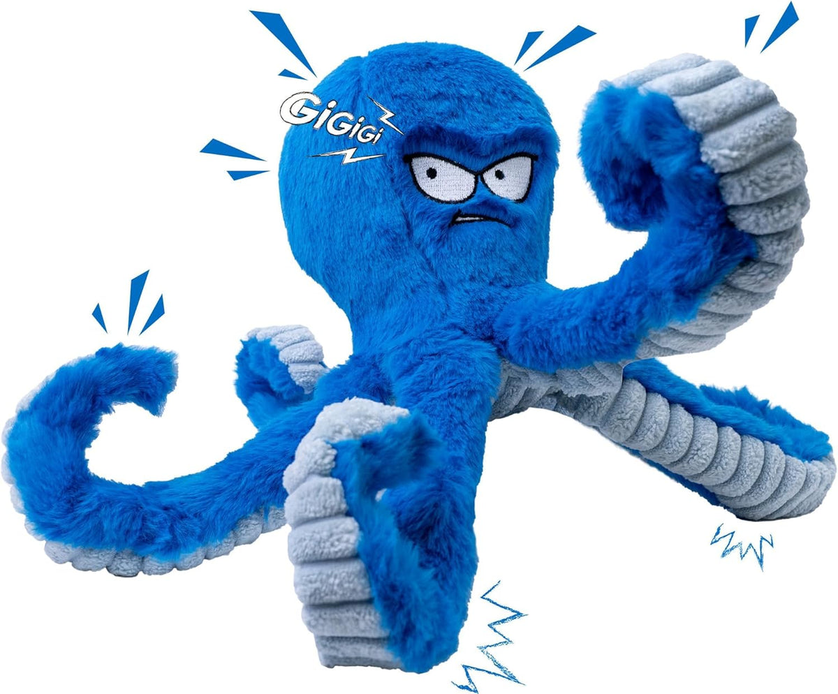 LEGEND SANDY Tough Dog Toys, Stuffed Chew Large Dog Toys to Keep Them Busy, Interactive Squeaky Tug of War Doggie Toy, Crinkle Blue Octopus